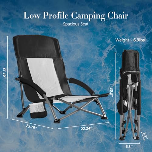 DUMOS Silla Plegable para Camping, Silla de Playa de Perfil Bajo, Negra miniatura 2