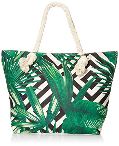 Grande Sac de Plage en Toile Femme Homme - XXL Cabas Sac Shopping Voyage Ete avec Fermeture à Glissière, Sacs d'épaule de Natation Sport avec Poignées en Coton Corde, Palmier Cover