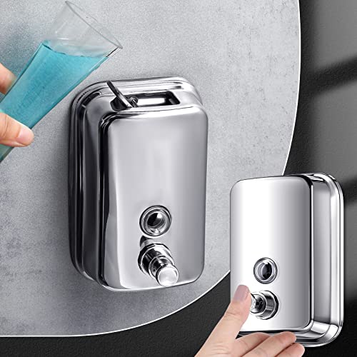2Pcs Commercial Soap Dispenser Wall Mount 304 Stainless Steel Wall Mount Soap Dispenser Commercial Liquid Soap Dispenser For Bathroom Kitchen 17Oz (500Ml) And 35.2Oz (1000Ml) #TOP3