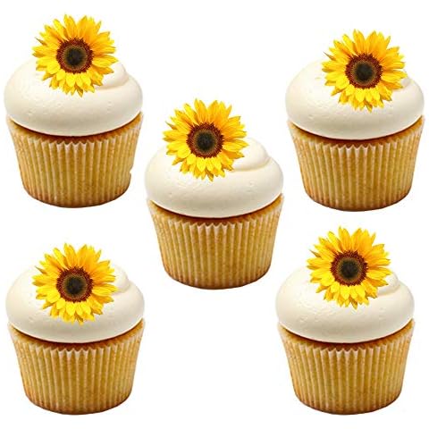 Orange Trading Dartmouth Ltd 30 Yellow Sunflower Flower Edible Wafer Paper Cake Toppers Decorations Cover