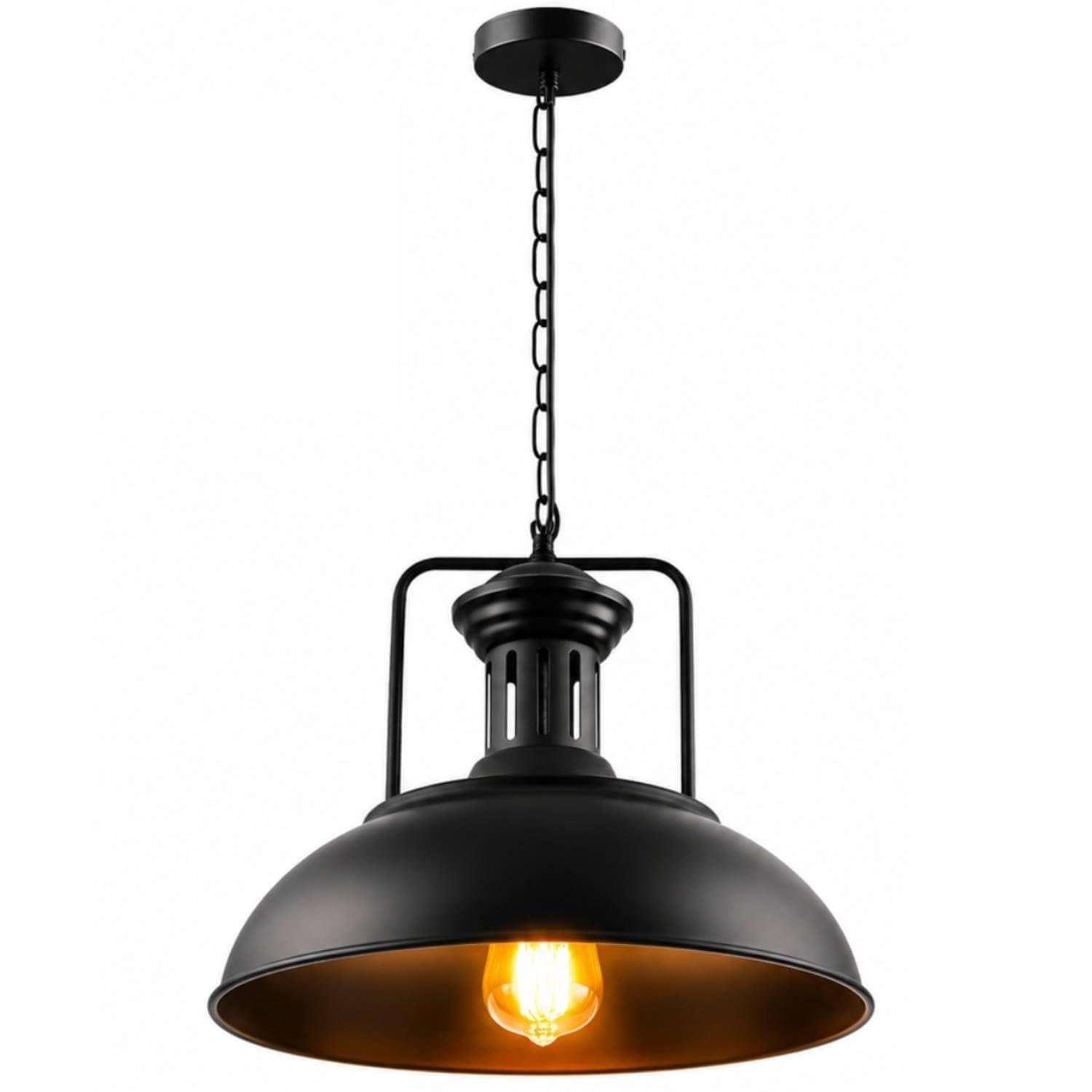 DC VOLTAGE Black Dome Pendant Light 40cm Industrial Ceiling Light Fitting with Adjustable Chain, E27 Lamp Holder, Vintage Metal Hanging Light Shade for Kitchen Island, Dining Room & Cafe