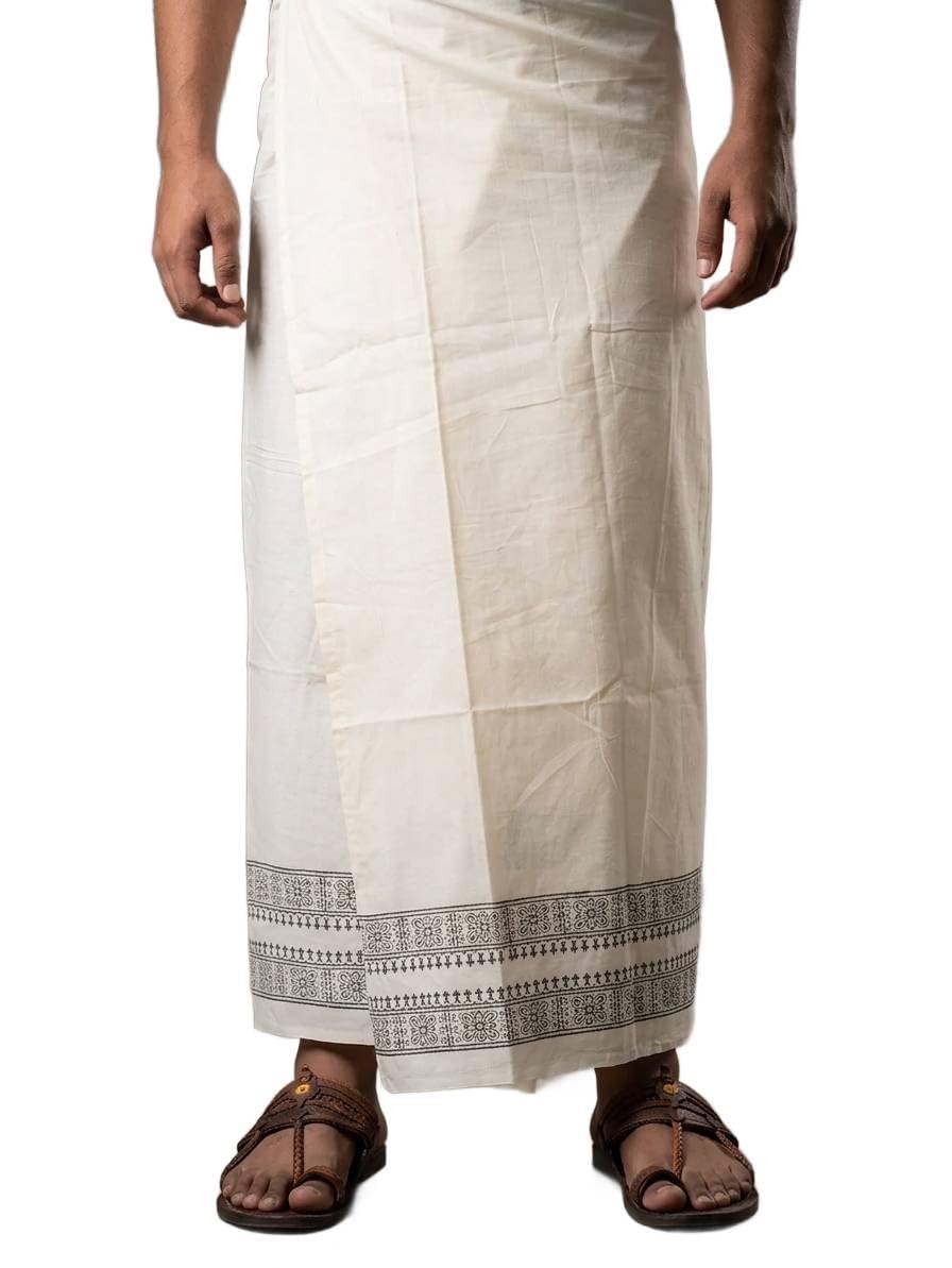 niira Kora Khadi Paisley Motif Dhoti Lungi for Men | Varna Veshti & Pancha Wrap | Traditional Ethnic Wear for Festivals, Ceremonies & Daily Use-picture-52
