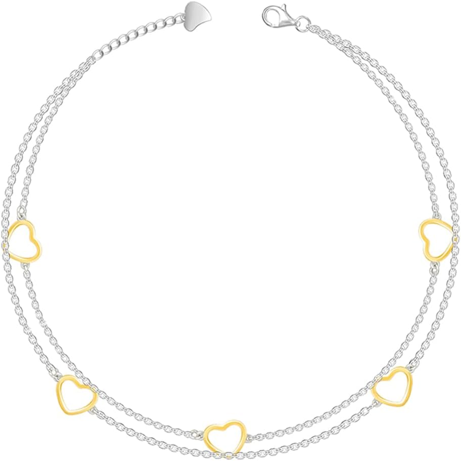 925 Silver Dual Tone United Hearts Anklet,Single Gifts for Women and Girls With Certificate of Authenticity and 925 Stamp Gold & Silver One Size