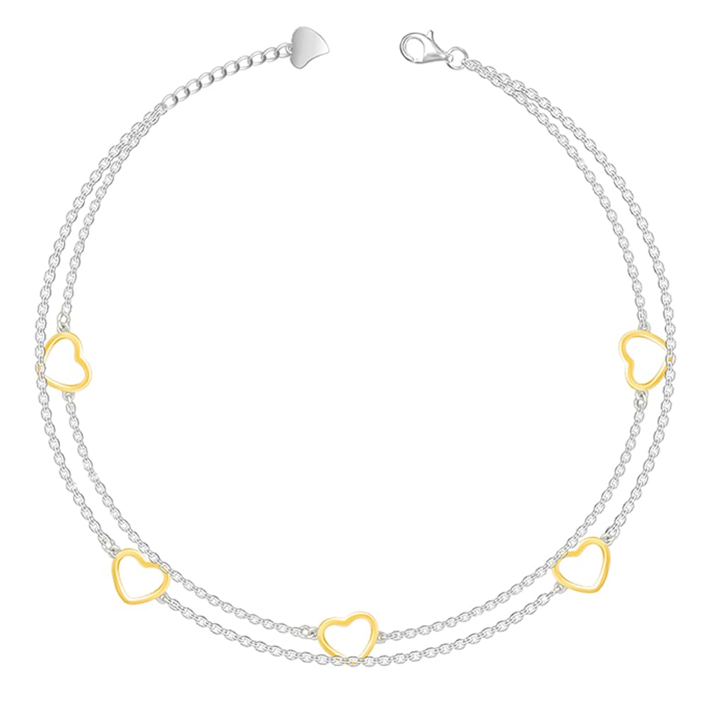 925 Silver 18k Gold Plated Rose Gold Zircon Studded Black Bead Anklet | Gifts for Women & Girls