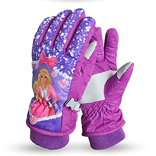 Guantes de esquí para evitar manos frías y mojadas en niñas con diseño morado de historieta L