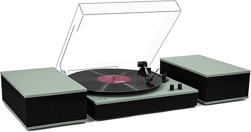 MPK - Tocadiscos Bluetooth, sistema de alta fidelidad con altavoces de estantería, tocadiscos de vinilo de 3 velocidades con transmisión por correa