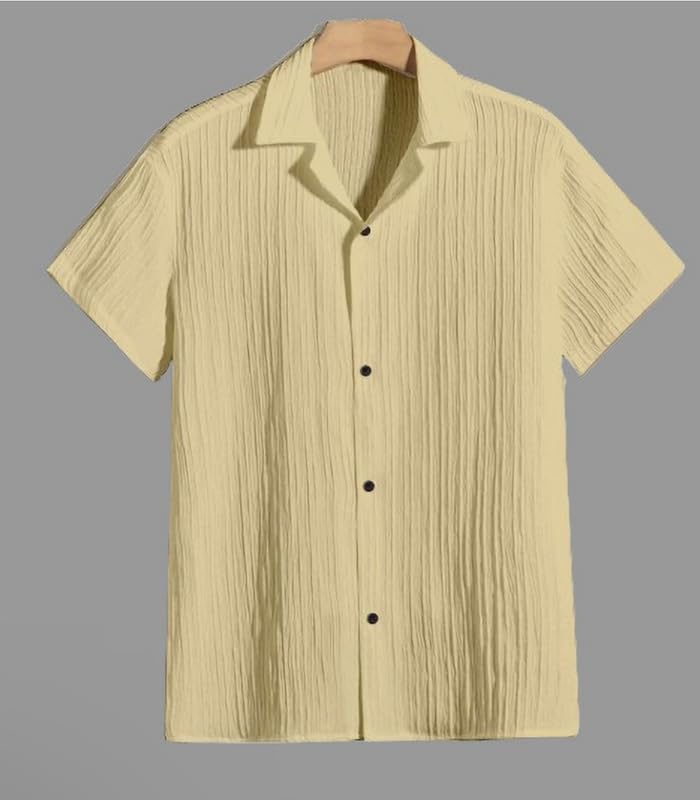 Image of Boy's Kids Regular Fit Solid Pattern Cotton Blend Shirt with Collared Neck Short Sleeve Button Down Closure Type and Standard Length | Boys Cotton T-Shirts Set | Shirt for Boy