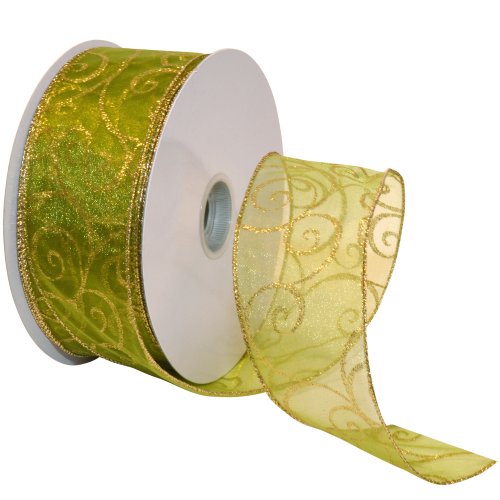 Morex Ribbon Swirl Ribbon, 2.5 Inch by 50 Yards, Moss/Gold