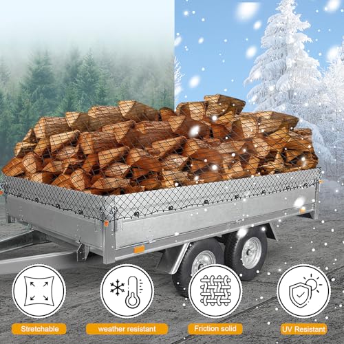 Anhängernetz Feinmaschig, 1.5 x 2.2 m Ladungssicherungsnetz, Netz Anhänger mit 6 Montageschnalle, Schutznetz Für die Sicherung von Waren, Abdecknetz für Anhänger, Schwarz