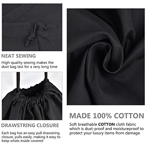 Hamboly 100% Cotton Bags 5 Pack Breathable Dust Cover Storage Pouch With Drawstring Closure For Packaging Backpacks Handbags Purses Shoes Boots With 10Pcs Kraft Paper Tags, Black (15 X 21 In) #TOP5