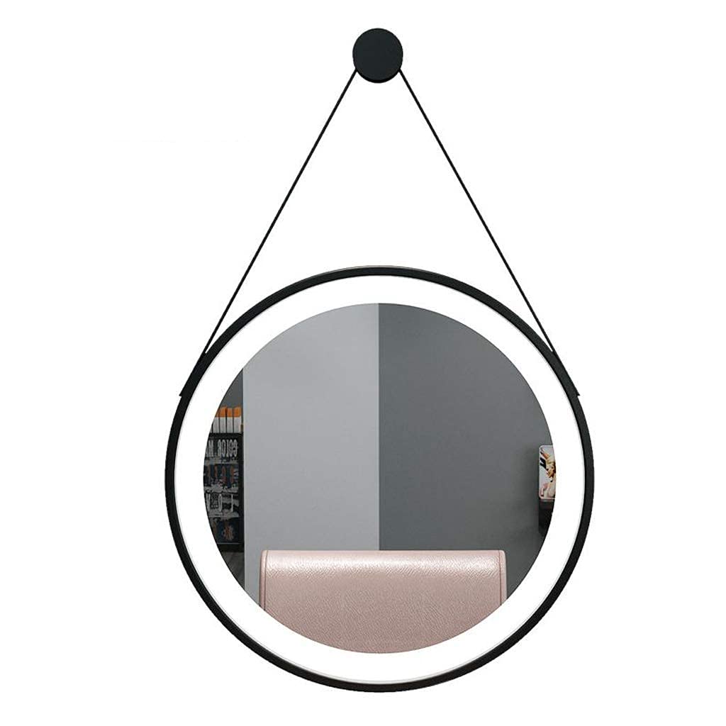 DBOATB Home Dcor Espejo LED de Pared con luz, Espejo de Maquillaje Redondo para Sala de Estar, Dormitorio y Entrada, Espejo de baño con luz Blanca, Marco de Metal Negro/Dorado (Negro 70 * 70 cm)