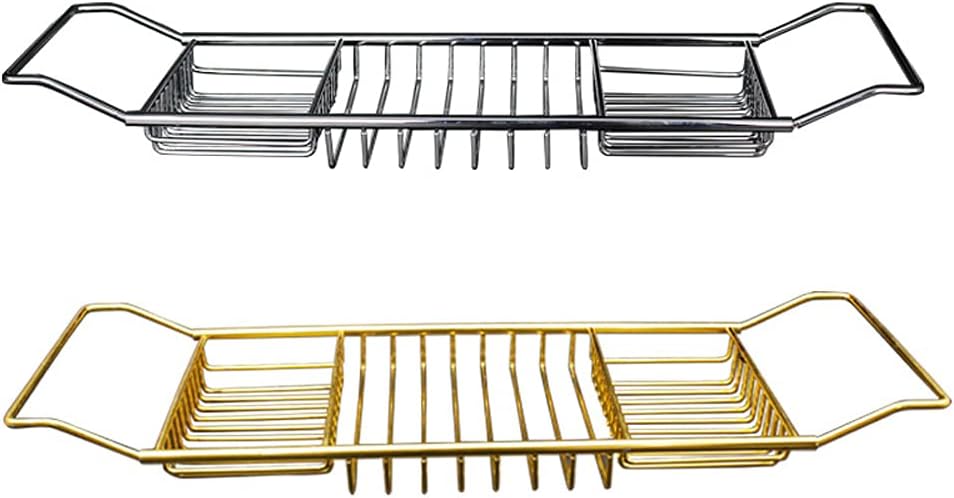 Stainless Steel Bathtub Rack, Multifunctional Telescopic Non-Slip Rack, Bathroom Bath Stand, Bathtub Phone Holder (Silver)