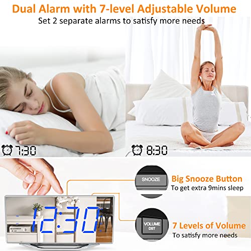 Extra Loud Alarm Clock With Bed Shaker For Heavy Sleepers Adults & Deaf, Vibrating Dual Alarm Clock With Large Mirror Display, Usb Charging Port, Battery Backup, 7 Level Dimmer&Volume For Bedroom #TOP2