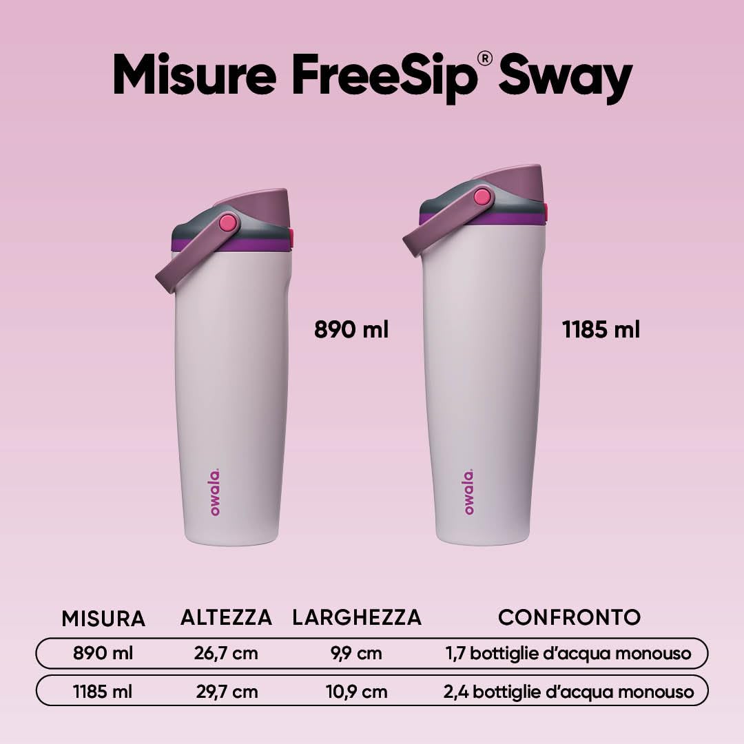 Owala FreeSip Sway borraccia termica in acciaio inox con beccuccio 2‑in‑1, 1185ml, cannuccia integrata e manico ad archetto, per viaggi, scuola e sport, senza BPA, a prova di perdite, Dreamy Fields