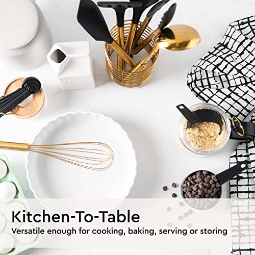 Black And Gold Kitchen Utensils With Gold Utensil Holder -17Pc Gold Cooking Utensils Set Includes Black & Gold Measuring Cups And Spoons, Black Silicone Cooking Utensils Set -Gold Kitchen Accessories #TOP3