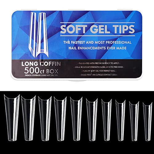 550 Stück weiche Gel-Nagelspitzen mit vollständiger Abdeckung, 10 Größen Gel-Nagelspitzen mit vollständiger Abdeckung, Kunstnägel mit Etui, Qiwey mattierte lange C-Kurven-Gel-Nagelverlängerungen Cover