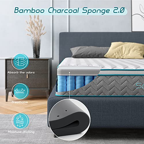 Serweet 10 Inch Bamboo Charcoal Memory Foam Hybrid Twin Mattress - 7-Zone Pocket Innersprings For Motion Isolation -Heavier Coils For Durable Support -Medium Firm -Made In Century-Old Factory #TOP3