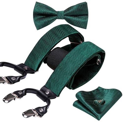 Image of YOHOWA Men Suspenders 6 Clips Strength Adjustable Y Braces Pre-Tied Bow Tie Set Formal Wedding Party