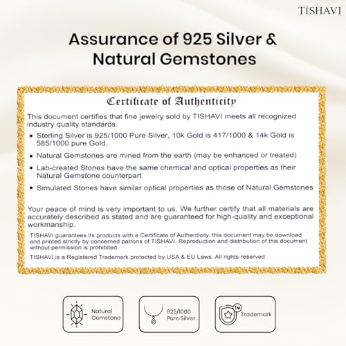 TISHAVI Natural Round Shaped Semi Precious Gemstone Pendant Necklace For Women With 18Inch Chain, Sterling Silver Birthstone Pendant Necklace Jewelry Women's Day Gifts For Mom Wife Sister3