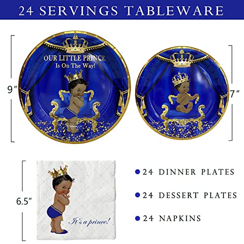Royal Prince Baby Shower Party Plates Napkins, Our Little Prince Is On The Way Decorations For 24 Guests, Prince Baby Shower Party Supplies, Royal Blue Prince Disposable Tableware #TOP1