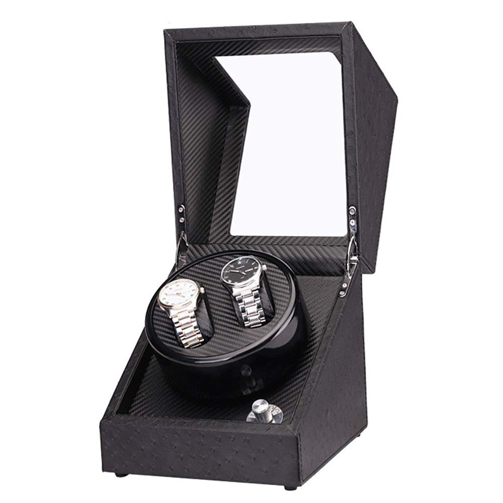 CGCSYZ Double Watch Winder, Ostrich Skin Watch Box for Automatic Watches, 5 Rotation Mode, Silent Motor (Black)