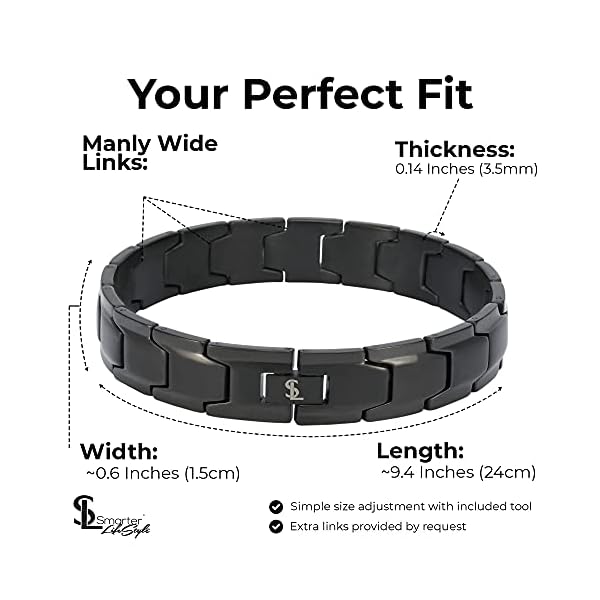 Smarter LifeStyle Elegant Surgical Grade Steel Men's Wide Link Stylish Bracelets for Men, Adjustable - 4 Colors to Choose from – Mens Jewelry, Mens Bracelets Metal (Black Men's Bracelet) - Image 5