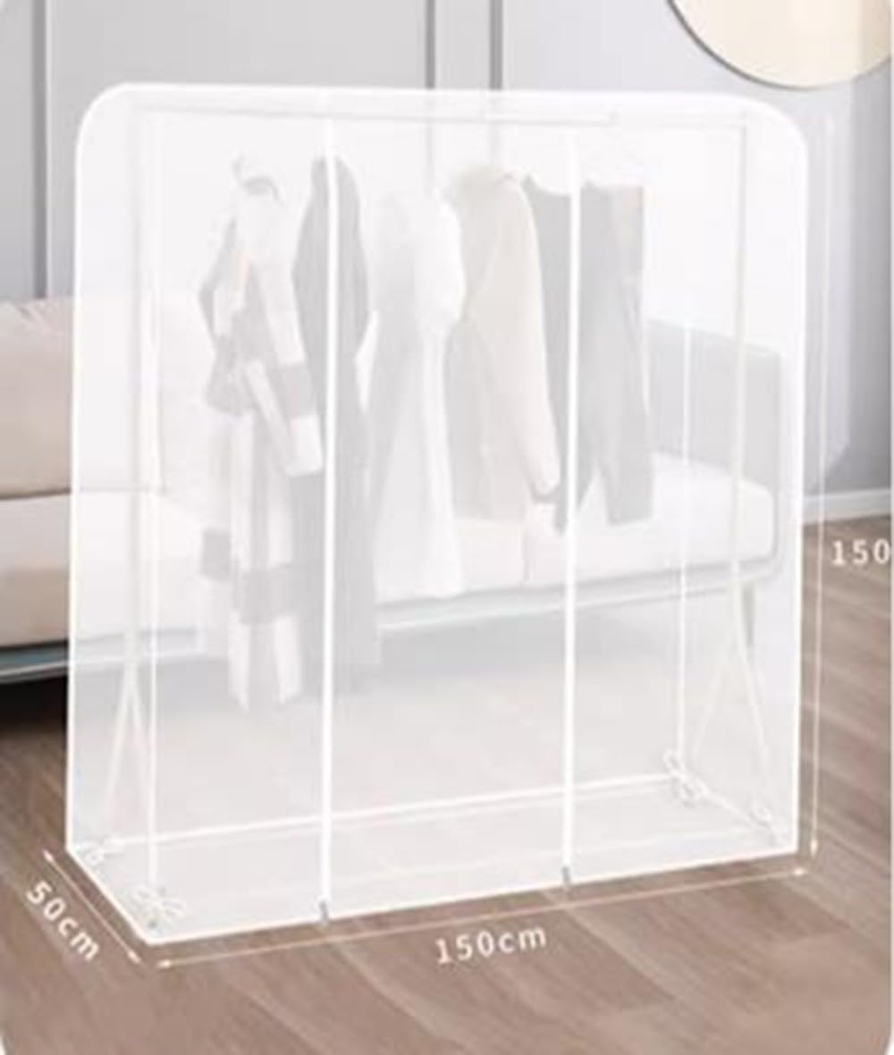 FLYUFO Copri Stand Appendiabiti, Grande Sacchetto per La Polvere Appeso Traslucido, Sacchetti per Riporre Vestiti Appesi con Cerniera, parapolvere per Camicie, Cappotti, Vestiti 150x50x150cm
