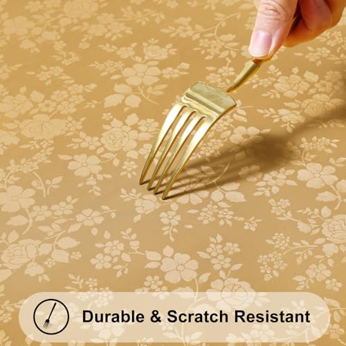 Image of Smiry Rectangle Table Cloth, Waterproof Heavy Duty Vinyl Tablecloths, Wipeable Washable Table Cover for Kitchen and Dining Room (Gold, 60 inch X 120 inch)