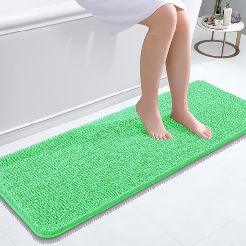 Image of OLANLY Bathroom Runner Rugs 47x17, Soft Absorbent Chenille Bath Rugs, Rubber Backing Quick Dry, Machine Washable Long Bath Mats for Bathroom Floor, Tub and Shower, Home Decor Accessories, Mint Green