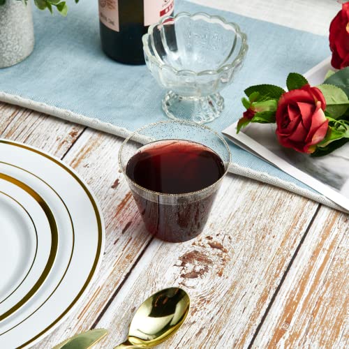Vplus 150 Pack 9 Oz Gold Glitter Plastic Cups, Hard Gold Plastic Cups, Bulk Gold Disposable Plastic Cups For Wedding, Thanksgiving, Halloween, Christmas Party #TOP3