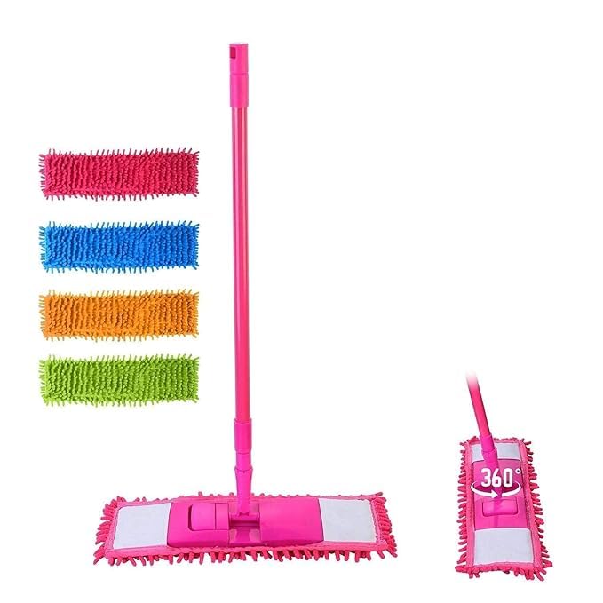 wet & dry microfiber floor mop with long telescopic steel handle, 180° rotating flat mop for kitchen, bathroom & home floor cleaning, extendable retractable floor wiper, pack of 1