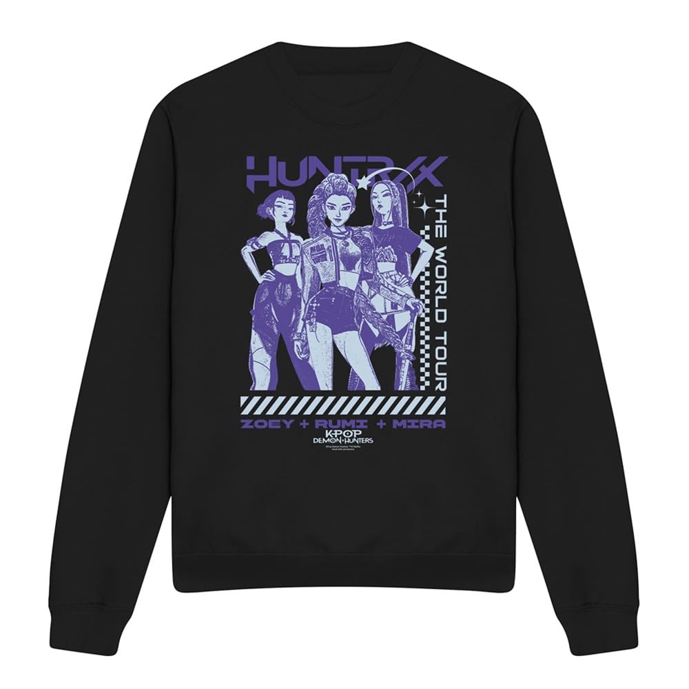 Kpop Demon Hunters Huntrix World Tour Posterized Unisex Sweatshirt, Black, Medium
