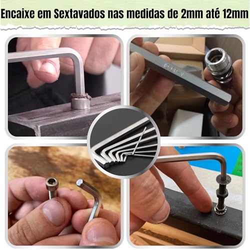 Jogo 9 Chave Allen Extra Longa 2-12mm Abaulada L Hexagonal Ponta Bola Torque Profissional 248mm Crom