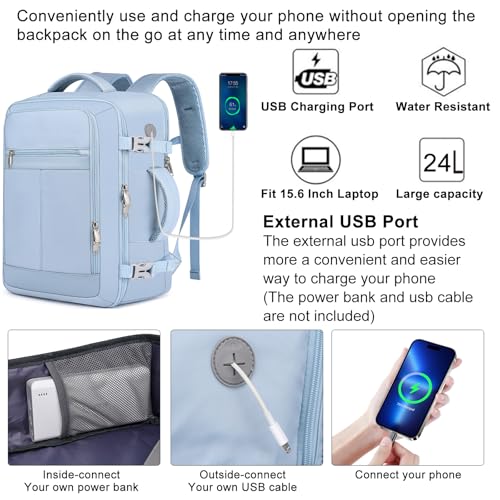 Image of EZUOLA Travel Backpack for Men Women,Carry On Backpack Airline Approved,Backpack for College Essentials with 15.6inch Laptop Compartment, Lightweight Work Back pack for Weekend Business,Gifts Blue