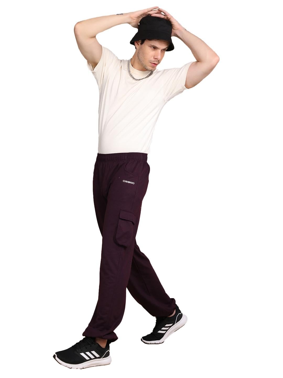 CHKOKKO Men Casual Track Mid Rise Pant Regular Fit Lower with Pocket Violet Small