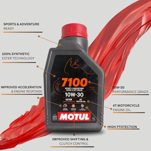 Image of Motul 7100 10W-30 Fully Synthetic Engine Oil for High Performance Bikes - Smooth Gear Shifting & Engine Protection, 1L