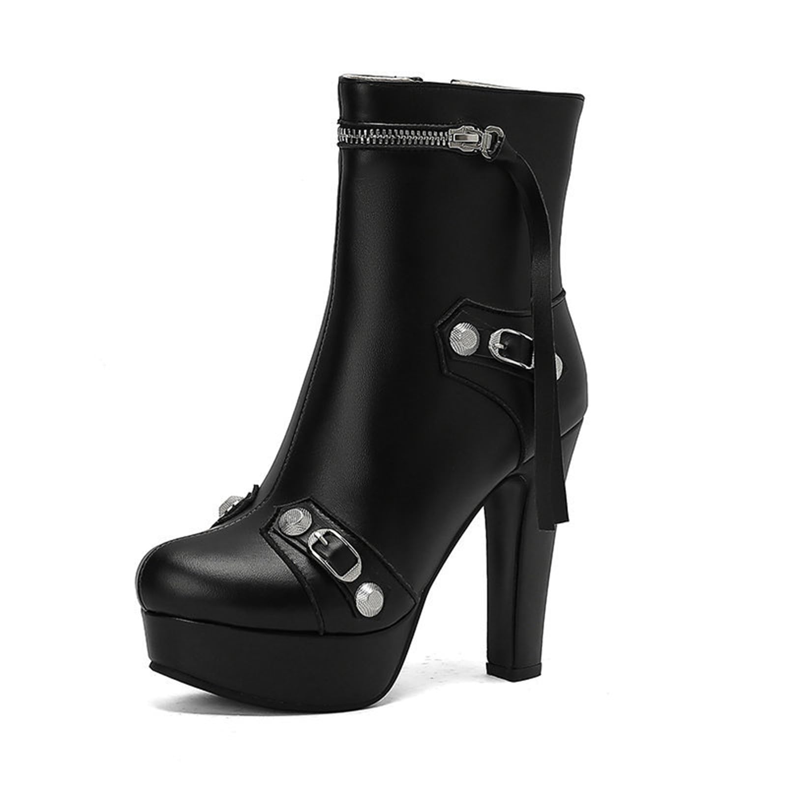 Bottes courtes à talons super hauts avec fermeture éclair et boucle - 5