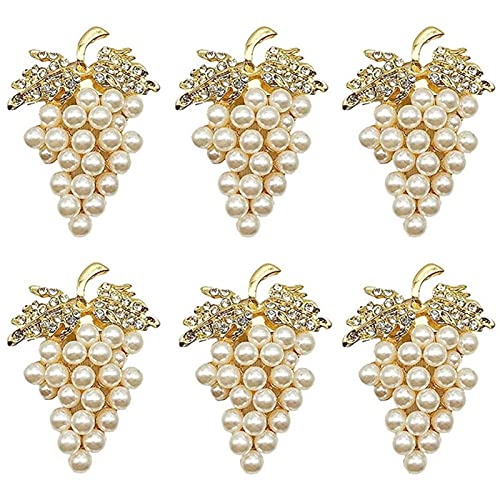 6 Napkin Rings Set-Metal Golden Grape Napkin Rings, Fruit Serviette Holder Grape Napkin Buckles with Pearls, Spruce Up Table Setting Buckle Rings Decor for Wedding Family Gathering