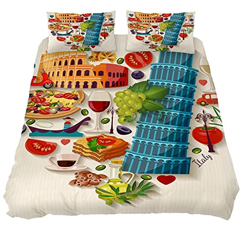 Xinxunfushi Italian Heart Duvet Cover Set, 3 Pieces Bedding Set With Zipper Closure, 2 Pillow Shams 1 Duvet Cover, Comforter Cover For Childrens/Kids Twin Size #TOP1