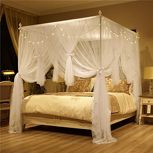 Nattey 4 Corners Post Canopy Bed Curtain For Girls Boys & Adults - 4 Opening -Princess Bedroom Decoration (King, White) #TOP6
