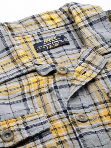 Image of The Indian Garage Co Men Regular Fit Checkered Full Sleeves Spread Collar Double Flap Pocket Casual Over Shirt