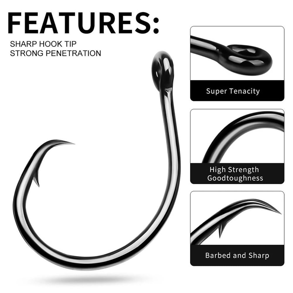 Ami da Pesca Fish Trip Circle Hooks 3X Strong Saltwater Fishing Hook Live Bait for Catfish, Tarpon, for Marlin & Deep-Dropping for Swordfish Gancio da Pesca(Size4-0)