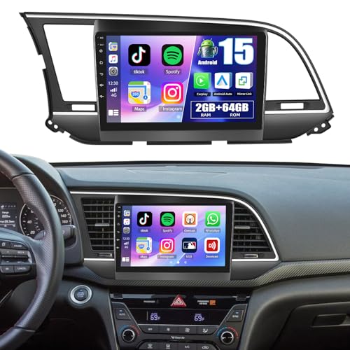 4G+64G 8 Core for Hyundai Elantra 2016-2018 Android 15 Car Stereo, 9" Touch Screen Car Radio Carplay Android Auto Bluetooth,32EQ/FM/RDS,GPS,DSP,WiFi, 59 UI + Backup Camera