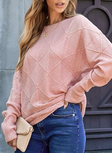 Image of EVALESS Casual Crewneck Sweaters for Women Fall Winter 2026 Lightweight Long Batwing Sleeve Pullover Sweaters Tops Clothes