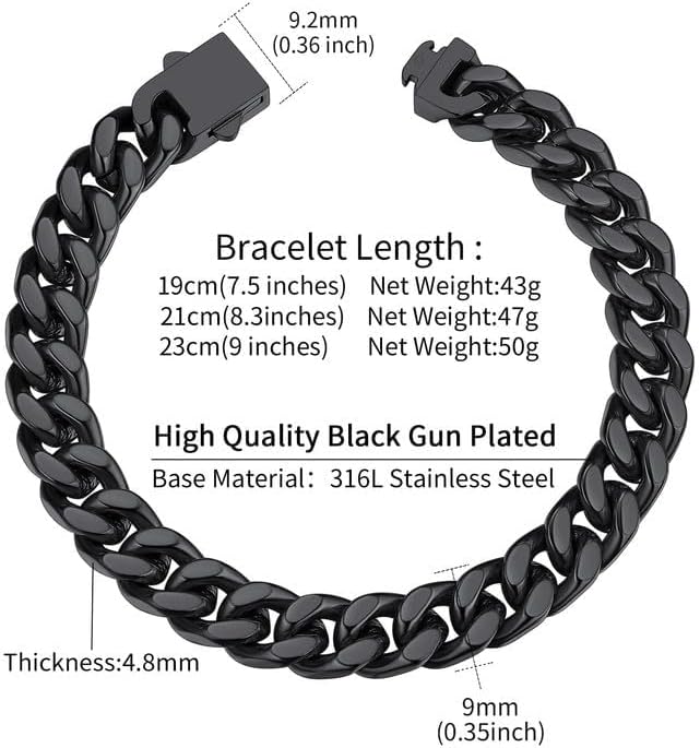 ChainsHouse Stainless Steel Cuban Link Bracelet for Men, 5mm/7mm/9mm/12mm Width, 7.5"/8.3"/9" Length, Black/18K Gold Plated Chain Wrist Bracelets for Men, with Gift Box - Image 6