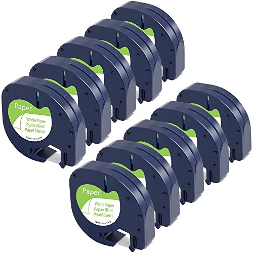AOJE Compatible Label Tape Replacement for Dymo Letratag White Paper Refills 91330 S0721510 1/2'' W x 13' L Letratag White Paper Tapes Work with Dymo LetraTag Plus LT100H LT100T QX50, 10-Pack