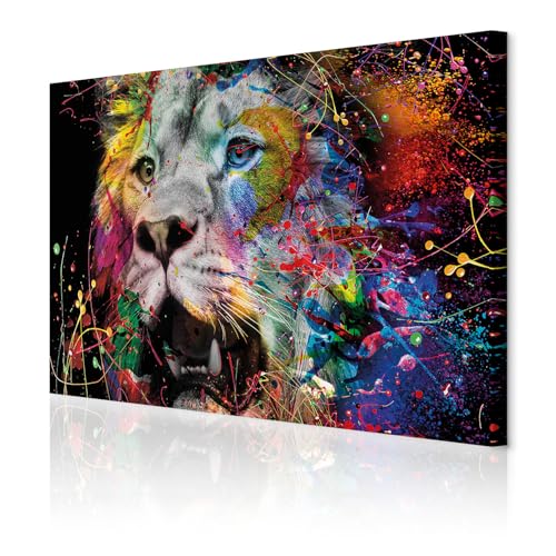 Tableau lion abstrait multicolore pour une décoration de salon accueillante