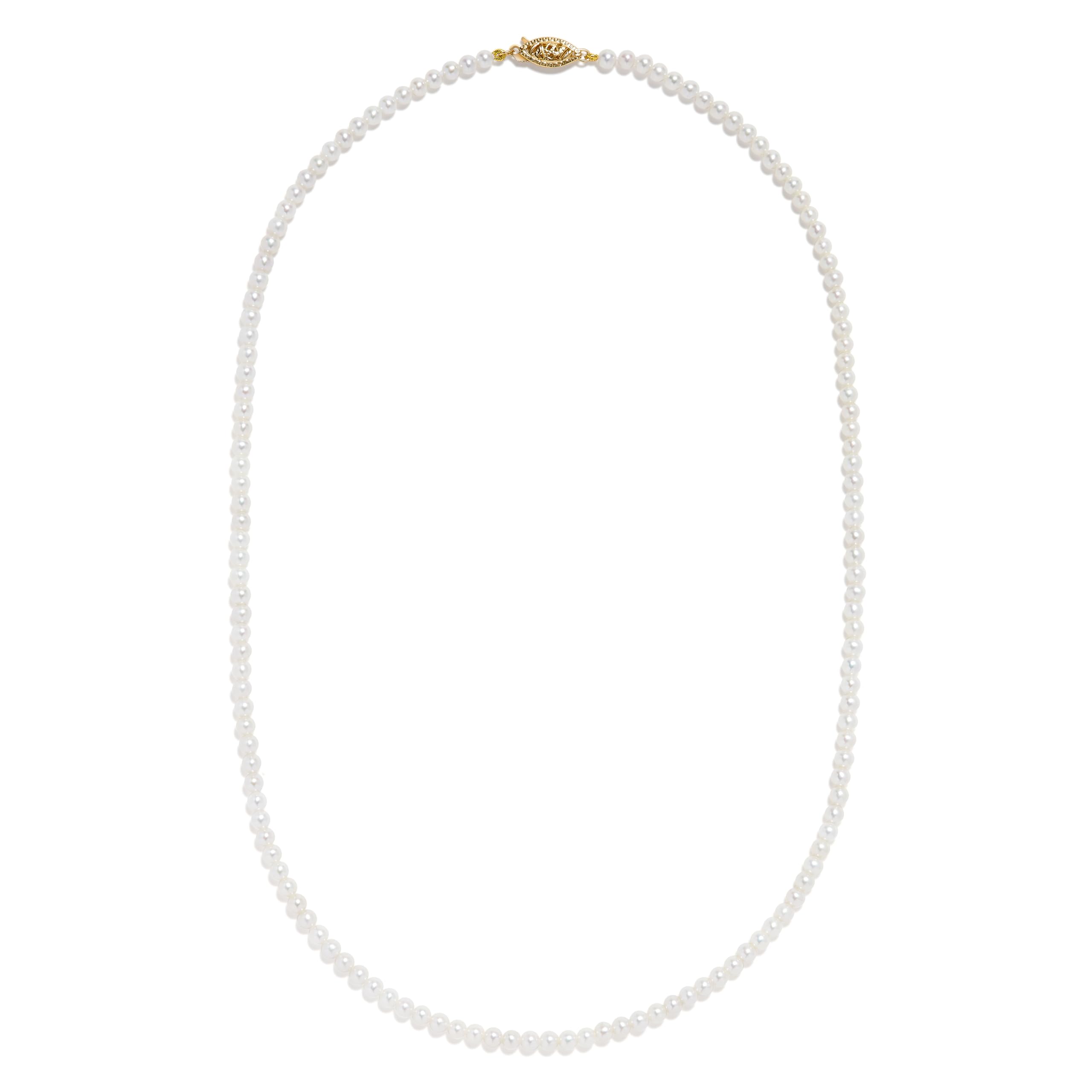 Perlenkette aus 14 Karat Gelbgold und Weißgold, Süßwasser-Zuchtperle, rund, 2,5 - 3 mm, 45,7 cm