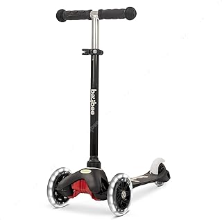 سكوتر دفع صغير للأطفال من 3 عجلات مع مقبض قابل للتعديل بـ3 ارتفاعات بايبي، تزلج بعجلات وإضاءة LED البولي يوريثين وفرامل خلفية، للأولاد والبنات سن 2-5 سنوات (لون أسود)، هيكل يحتوي على الألومنيوم.