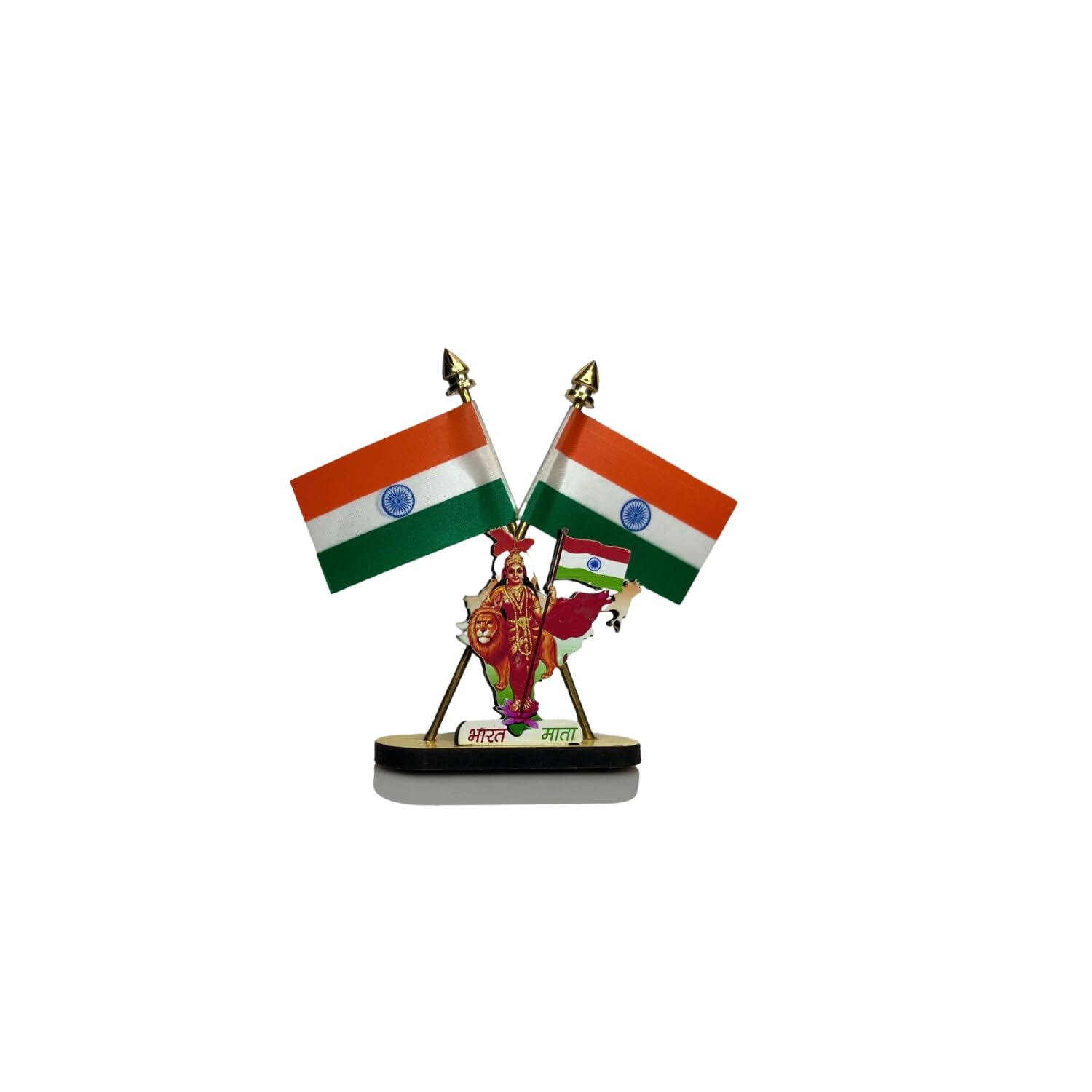 Indian Flag Crossed Design with Bharat Mata Figurine, for Car Dashboard, Office, Study Table, Metal and MDF 4 inch Height-image-7
